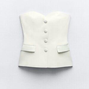Zara white strapless satin buttons